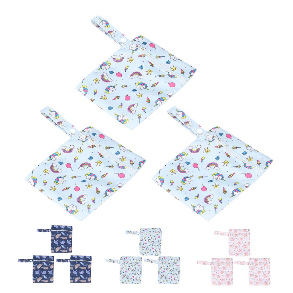 3pcs Wet Bag Cartoon Print Portable Water Proof Hanging Washable Reusable Cloth Diaper Bag for Trave