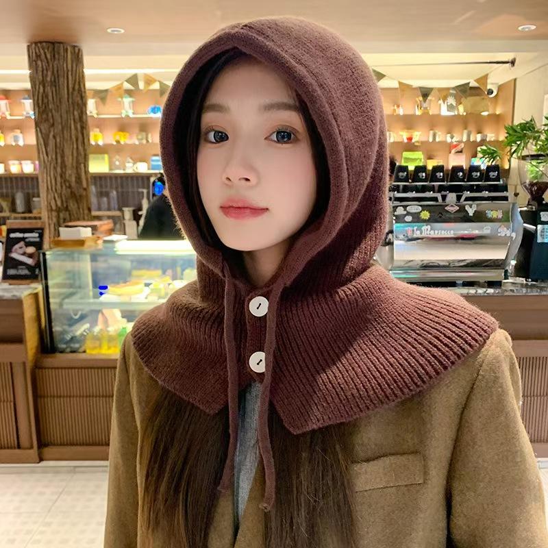 Balaclava hat fashion couple autumn and winter ear protection warm hat scarf integrated knitted wool hat