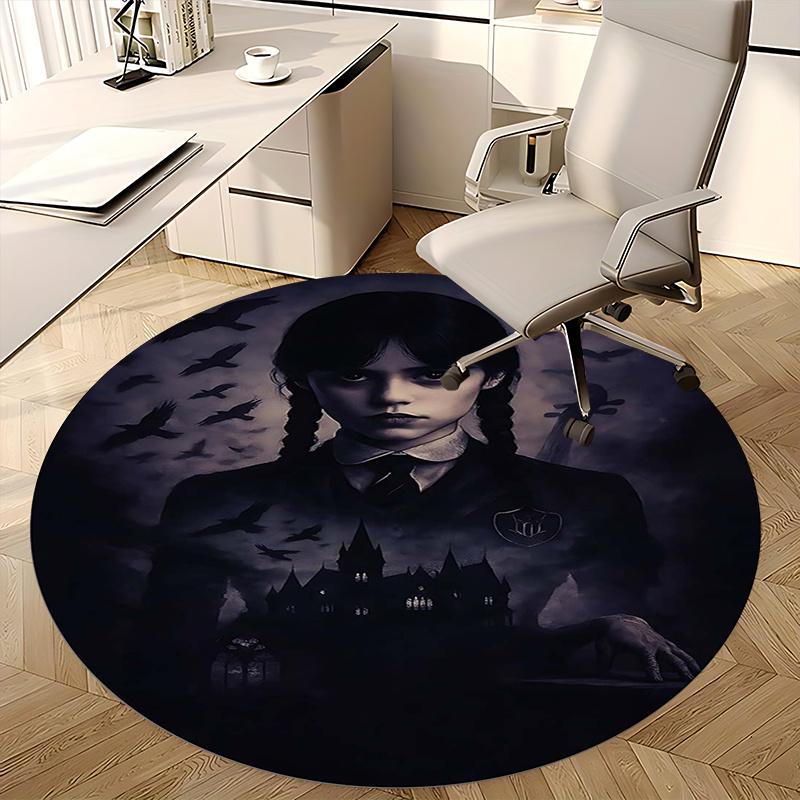 Wednesday Addams,Gothic Horror Chair Mat Round Rug Office Carpet, Machine Washable, Non Slip, Suitable for Living Rooms, Bedrooms