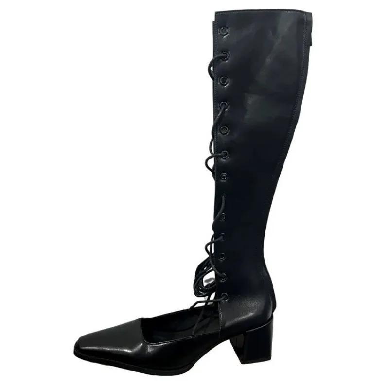 Fashion Retro Knight High Heel Roman Sandals 2025 New Style Sexy Hollow out Tie Design Sexy High Booties Women's Shoes Rubber Sole