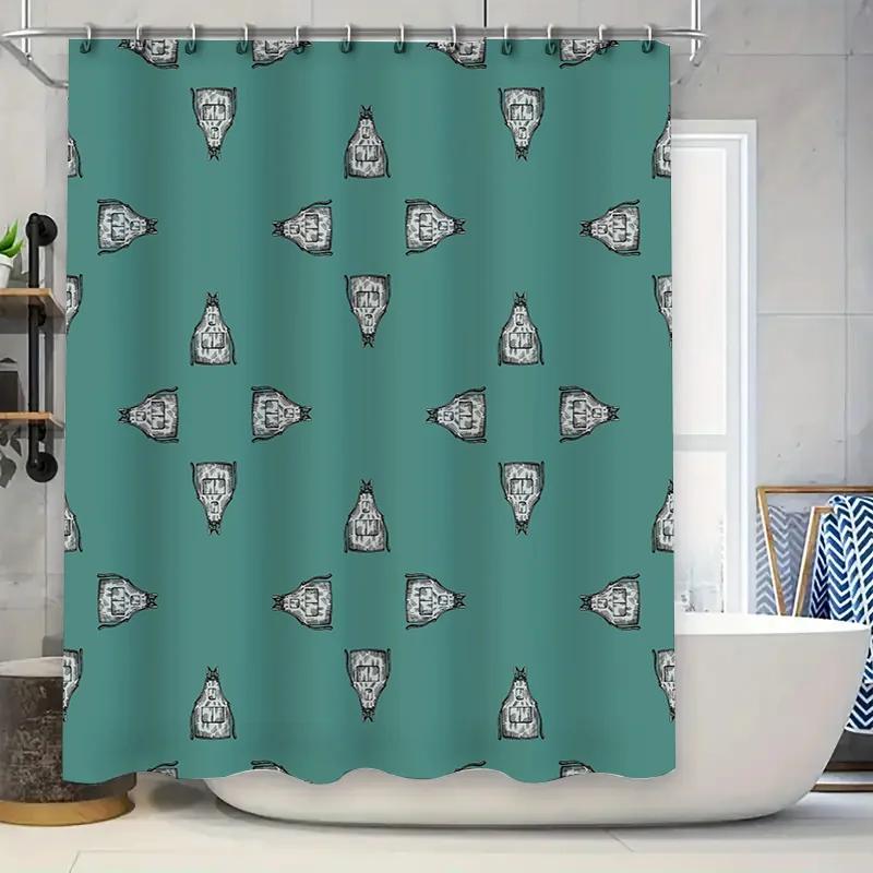 

Blue Shower Curtain With Black Christmas Tree Pattern Perfect For Holiday Decor! W60H190(CM)-1 Pcs