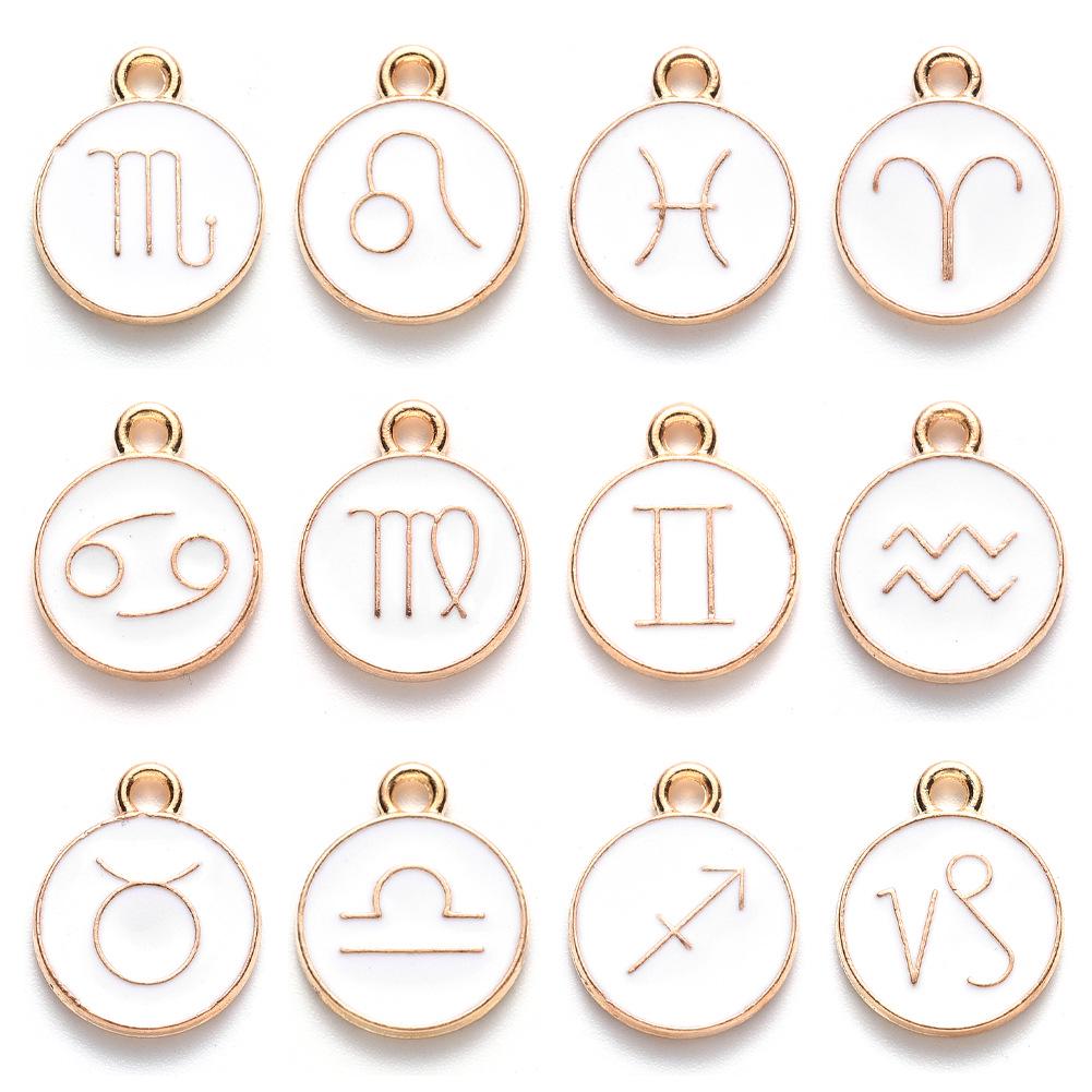 12 Constellation Drip Oil Charm Bracelet & Necklace Pendants - Alloy DIY Jewelry Accessories