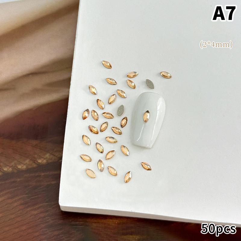 50Pcs Champagne Nail Art Rhinestone 1-6Mm Flatback Glass Crystal Gems Hotfix Nail Diamond Mixed Sizes Nail Charms