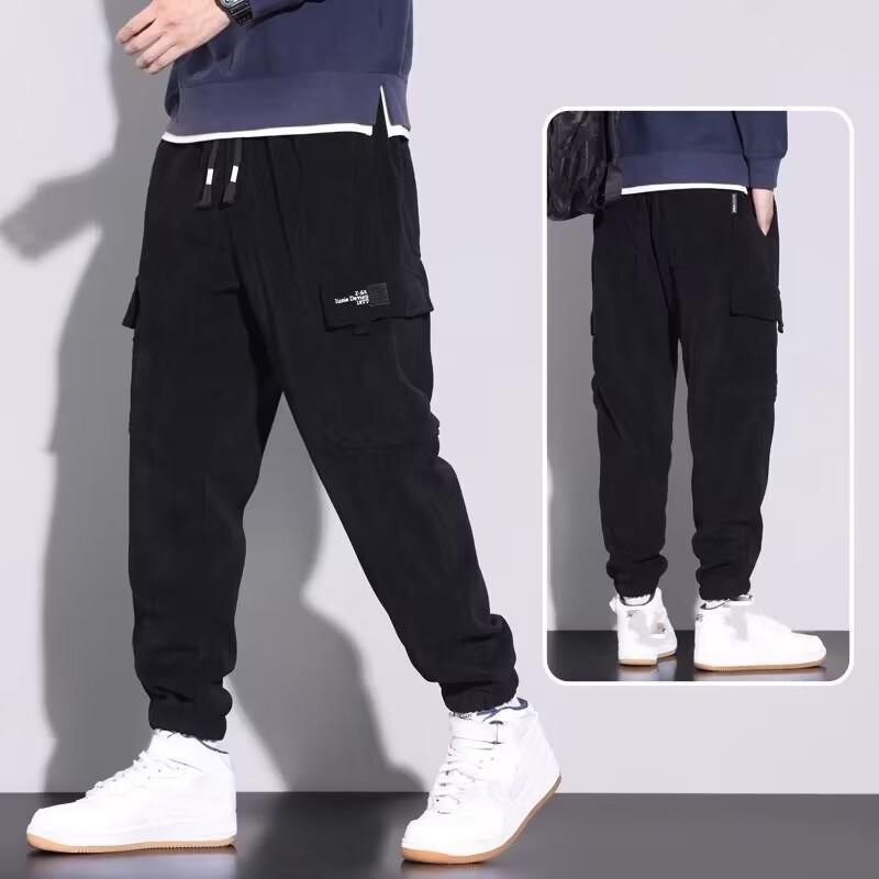 

Весенние и осенние вельветовые брюки мужские рабочие плотные и свободные уличные спортивные брюки мужские большого размера 5XL S чёрный