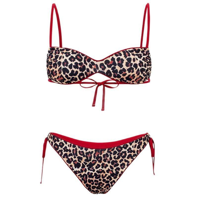 1011 nuovo costume da bagno con lacci stampa leopardo europeo e americano da donna bikini sexy a tre punti costume da bagno per vacanze spiaggia sorgente termale