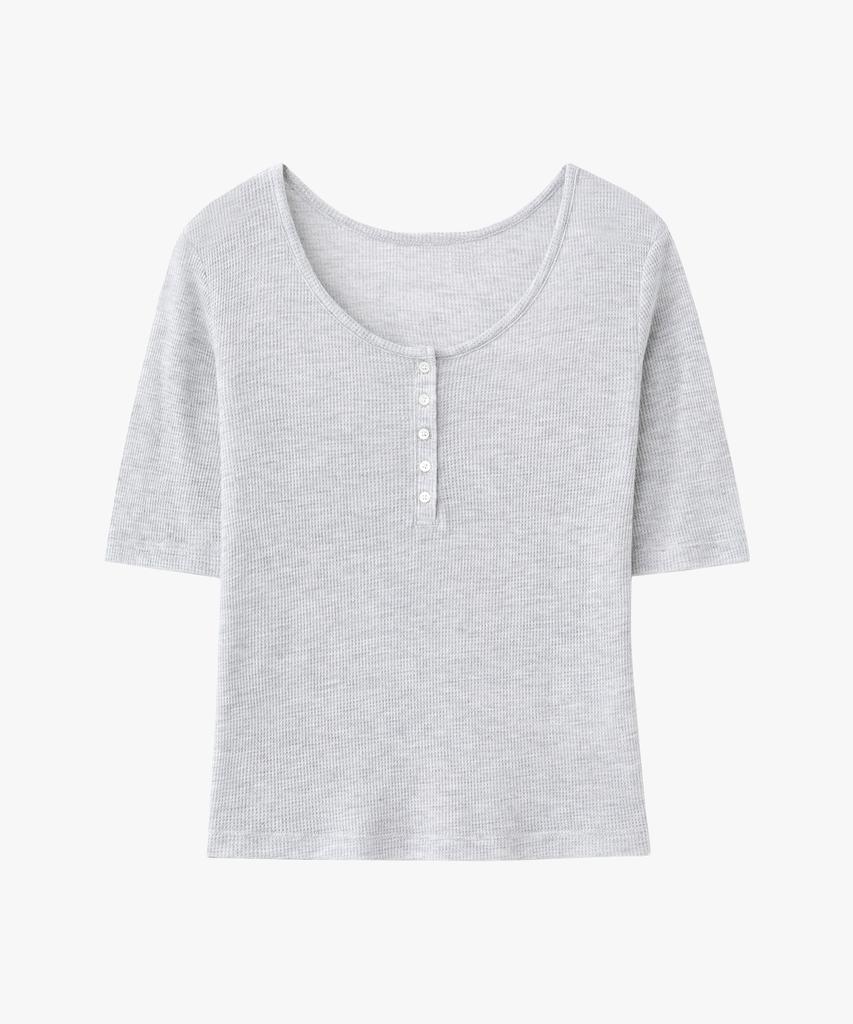 SUARE WOMEN Wool Waffle Two-Way Half Sleeve Melange Grey