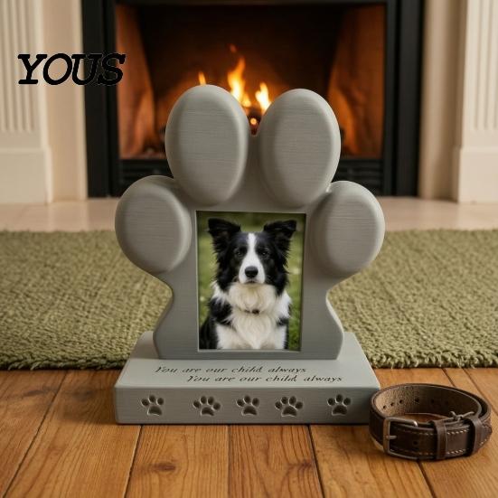 Waterproof Dog Cat Memorial Marker 3D Printed Pet Tombstone with Photo Frame Holder, Weather-Resistant Personalized Burial Headstone Marker, Stone