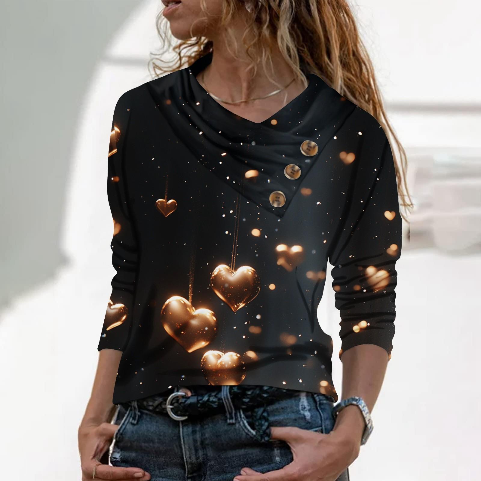 

Женская повседневная рубашка с длинными рукавами и V-образным вырезом на пуговицах с модной футболкой с принтом XXL чёрный