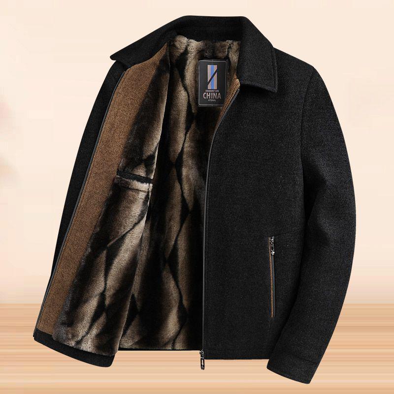 Mid-Aged & Elderly Velvet-Lined Corduroy Lapel Jacket - Thickened Winter Coat for Dad & Grandpa