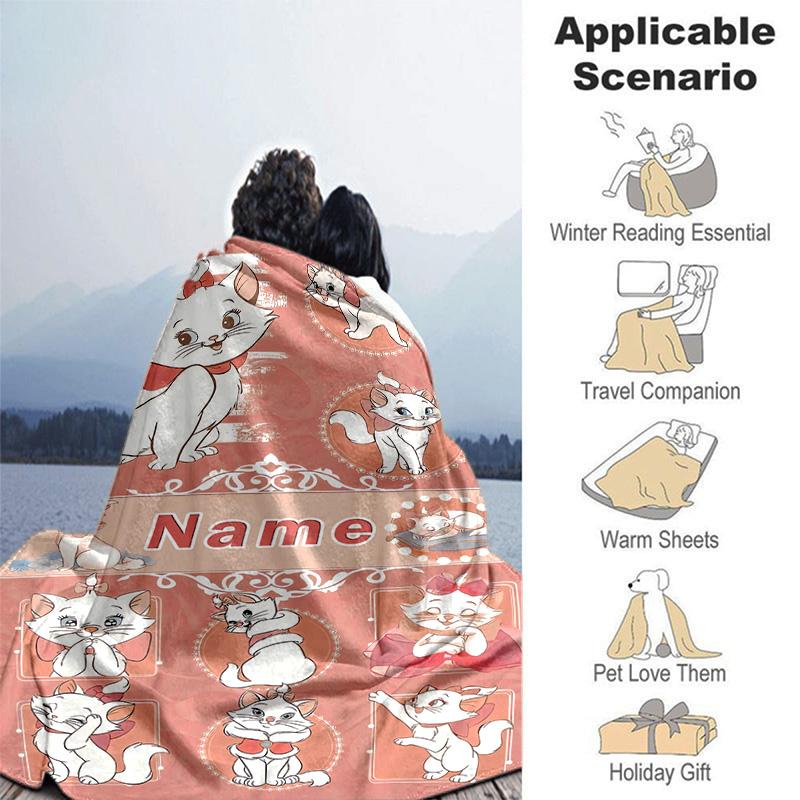 Custom 1pc Pink Hearts Cats Blanket, Soft And Comfortable Blanket, Casual Warm, Camping Travel Blanket, Birthday Gift Q910113
