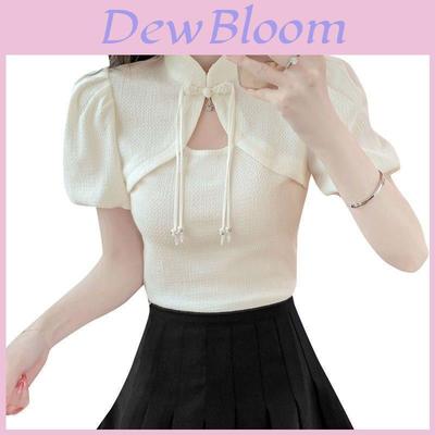 Tshirt Women Summer Bubble Sleeve Hollow Out With Embroidery For Casual Wear