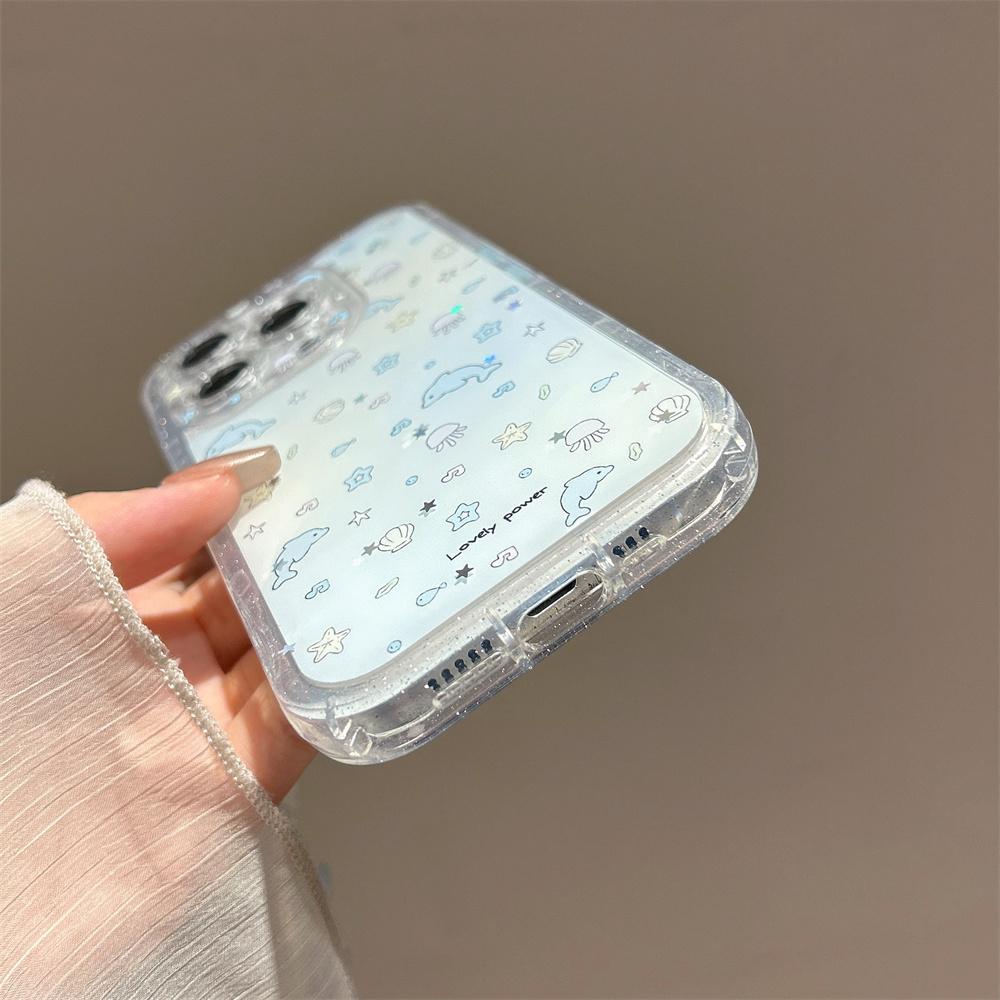Cute Ocean Dolphin Phone Case for iPhone 13 14 15 16 Pro Max Fundas with Charm INS Korean Luxury Glitter Stylish Protective Cove