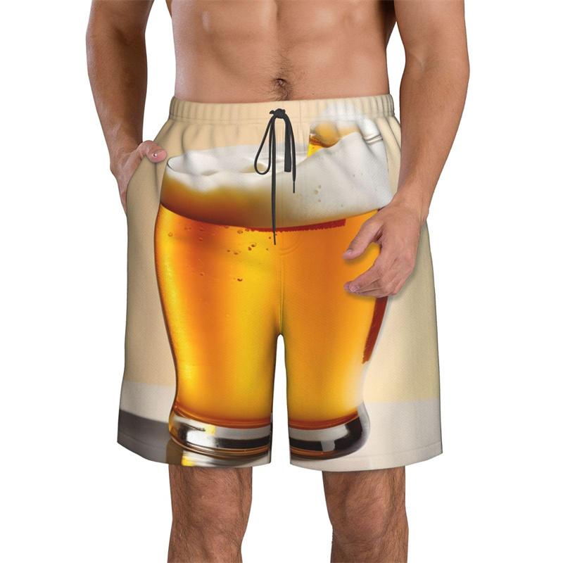 Beer Pattern Beach Shorts For Men Hawaiian Summer Holiday Casual Shorts Street 3d Printed Beer Festival Surfing Board Shorts