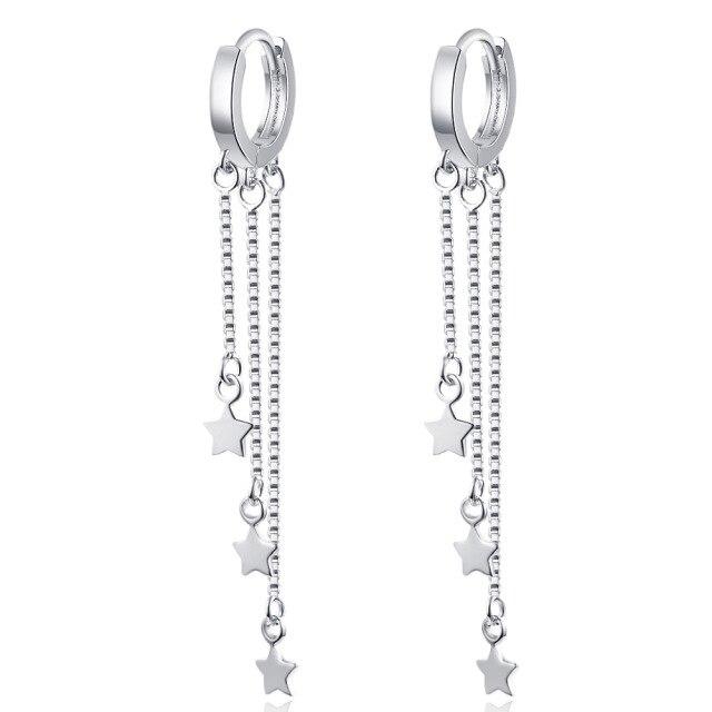 

Стерлингового серебра 925 пробы, цепочка с кисточками, звездная бусина, корейские длинные серьги-капли для женщин, свадебные эффектные ювелирные изделия Eh729 серебряный