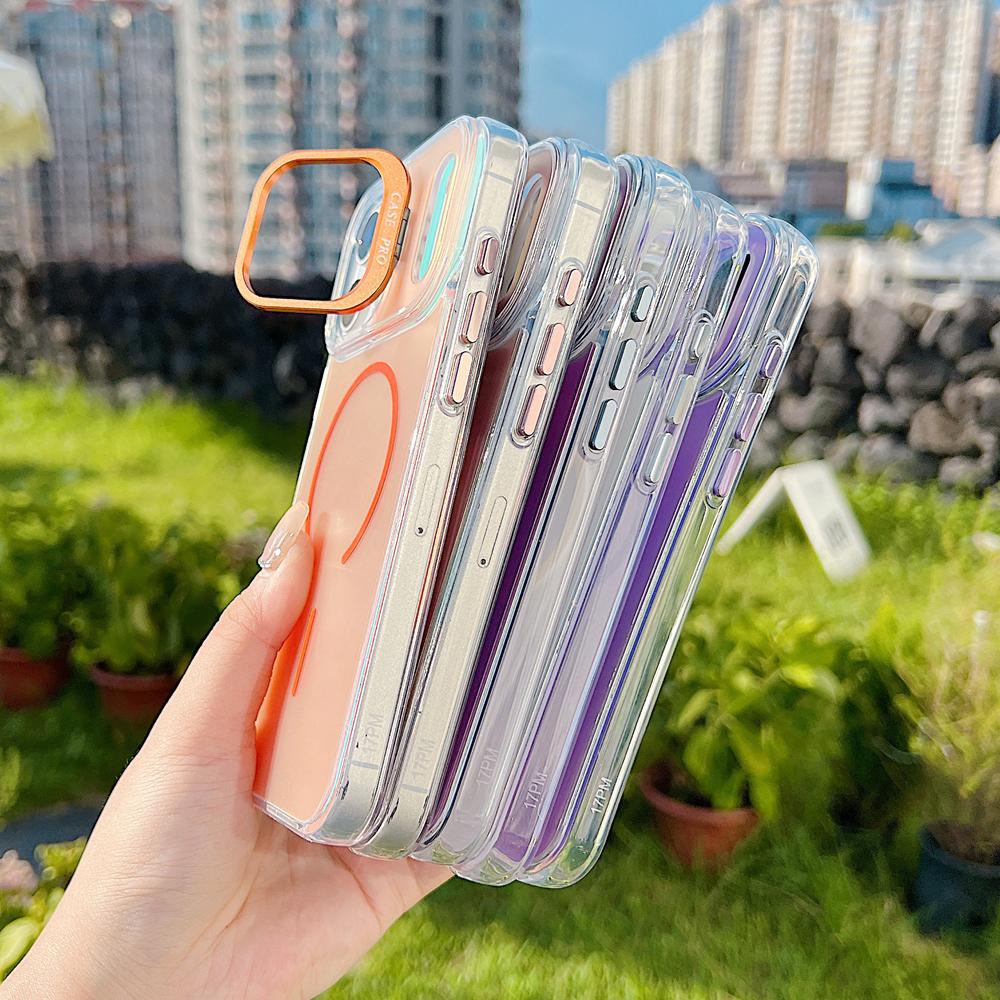 KEYSION Colorful Gradient Magnetic Lens Stand Case for iPhone 17 Pro Max for MagSafe TPU+PC Shockproof Cover for iPhone 17 Pro