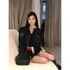 Retro Fashion Stand Collar Black Broad Shoulder Jacket Women's Spring and Autumn New Hong Kong Style Casual Short Top