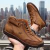 Hiking Boots Men's Fashionable High Top Leather Casual Shoes - Brown Lace Up Boots, Flat and Comfortable Sole Loafers Skateboard