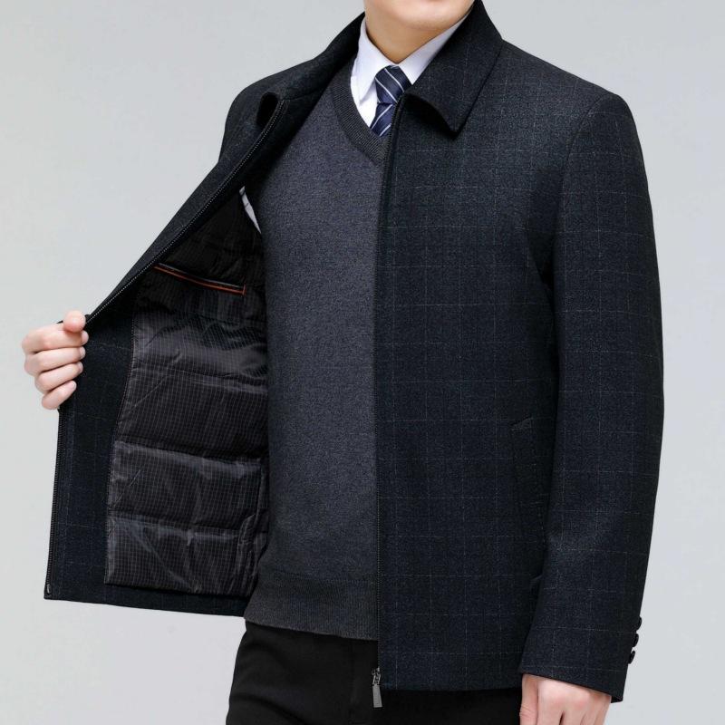 Dad's Winter White Duck Down Jacket Middle-aged and Elderly Grandpa Men's Lapel Warm Jacket Wool Down Jacket Top