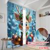 2pcs,2D Plane Printing Window Curtain Cute Christmas Reindeer Holiday Ornaments Durable 100% Polyester Fabric (without Rod)