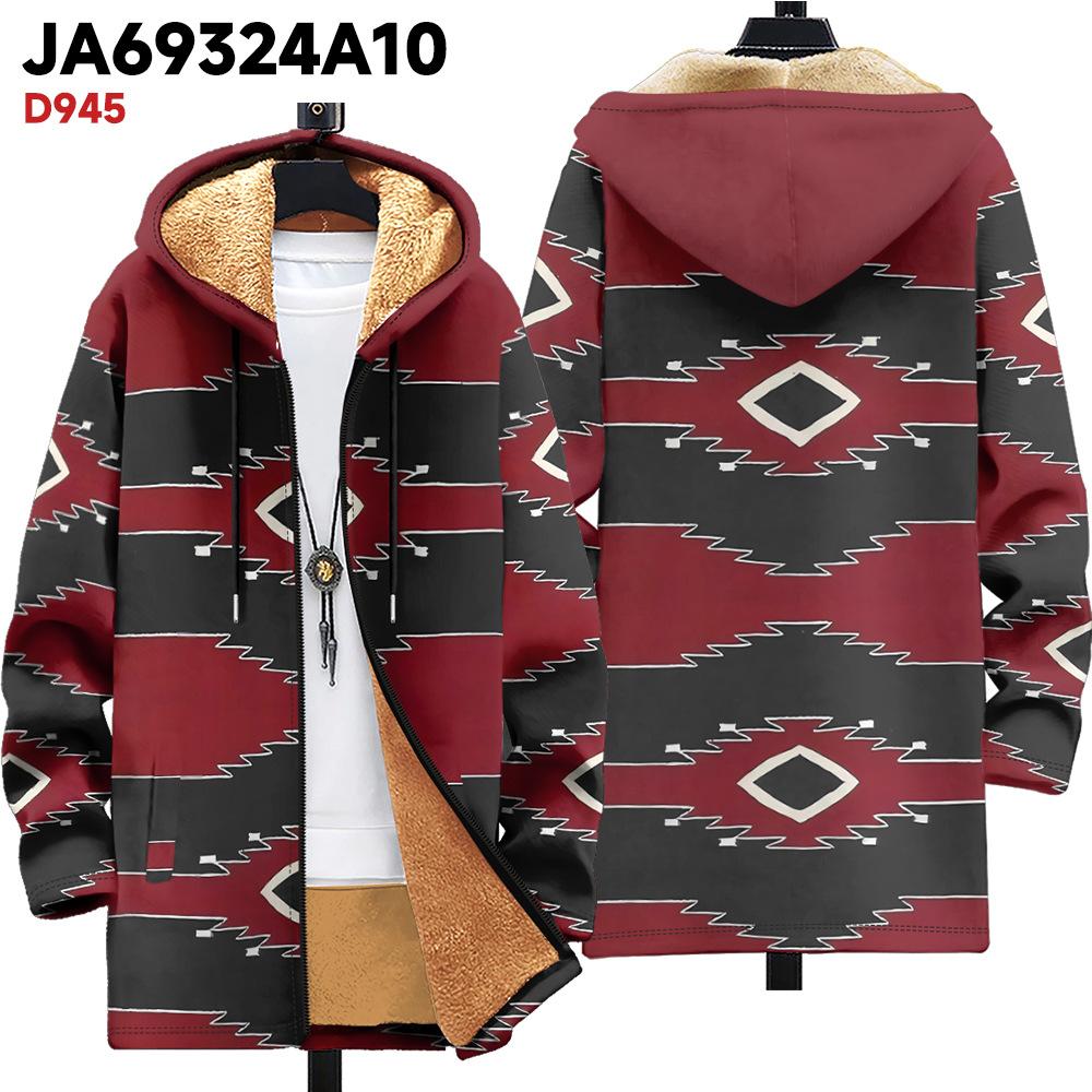 New Jacket: Multi-colored Pattern Elements, Zipper Hooded Cardigan, Thickened Winter Fleece Padded Clothes, Yellow Lining, Trendy Cotton Clothes