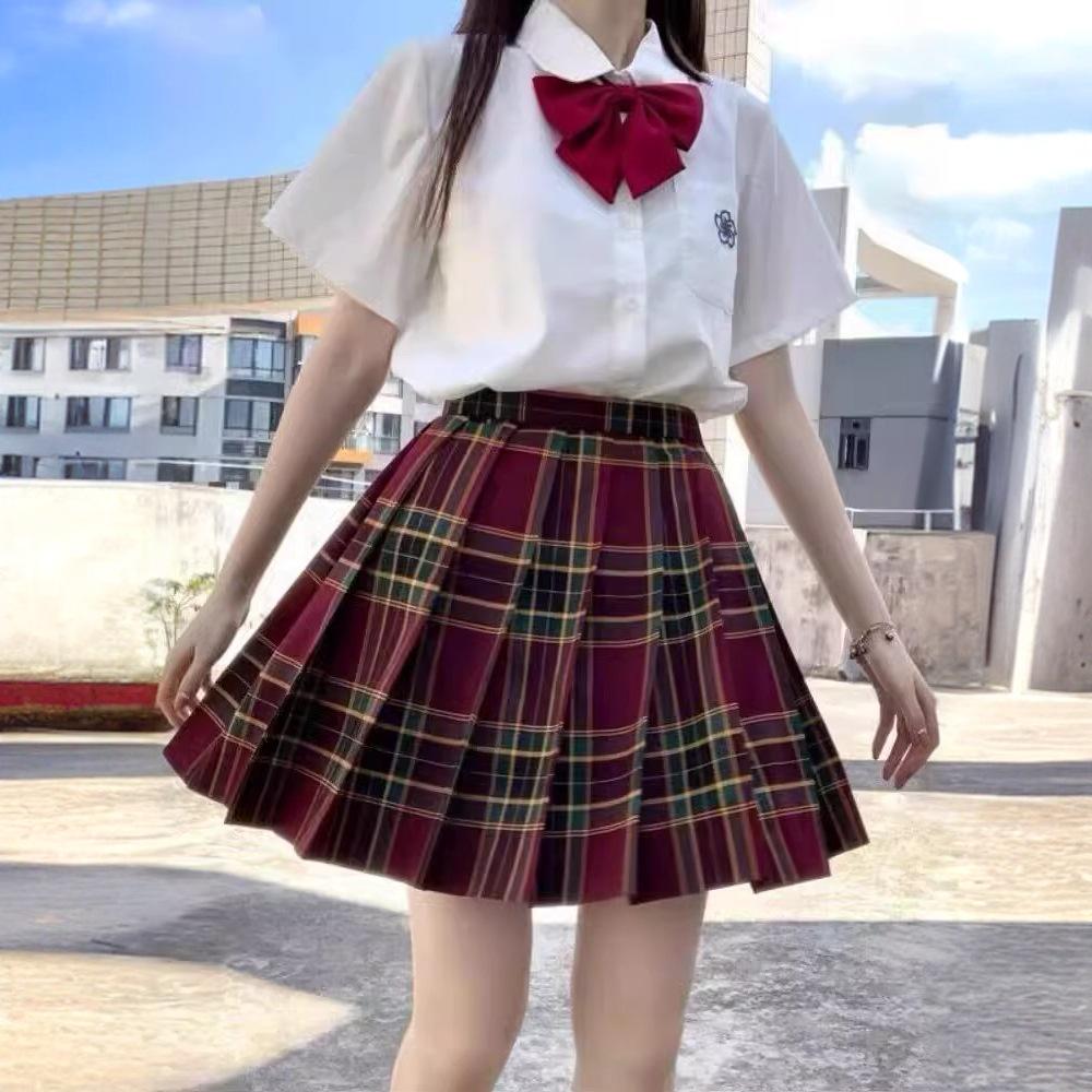 

JK Academy Style Pleated Plaid Skirt Set for Women - Spring/Autumn XL