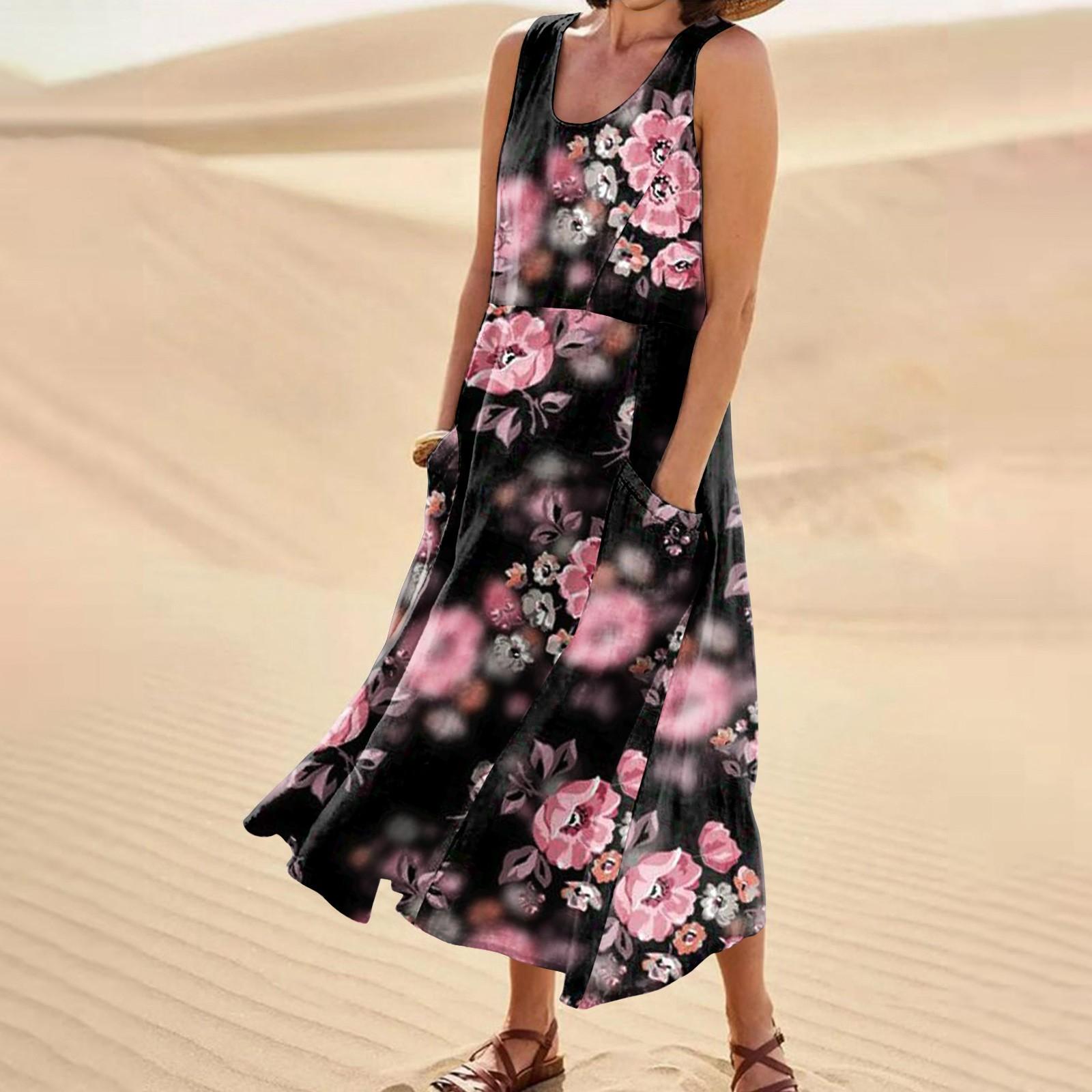 

Женское модное повседневное однотонное хлопковое льняное платье без рукавов с карманами S