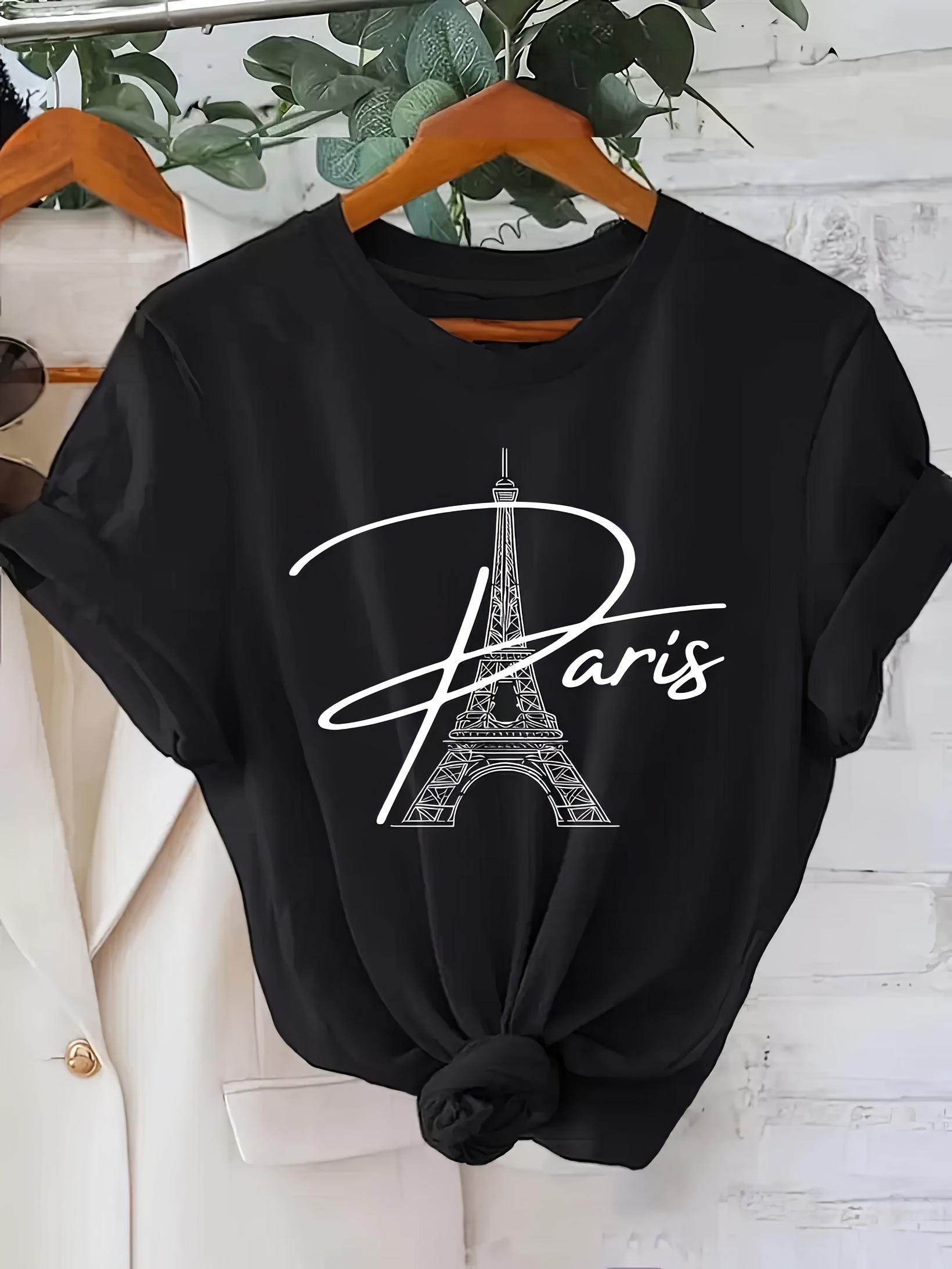 Womens Paris Eiffel Tower Graphic Print TShirt White Short Sleeve Crew Neck Casual Top Breathable Summer Aesthetic Clothes S