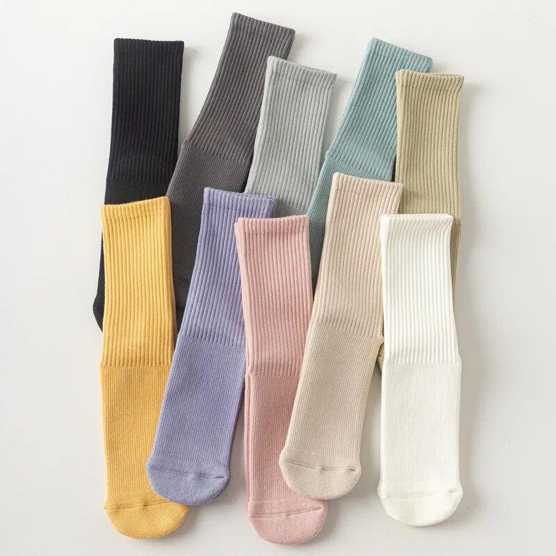 Macaron Striped Simple Cotton Mid-calf Women Yoga Socks Bottom Silicone Non-slip Sports Socks Indoor Dance Fitness Pilates Socks