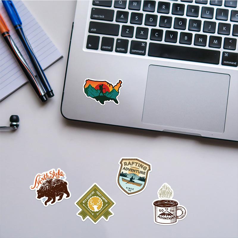 1/10/24/48pcs Outdoor Camping Stickers Cartoon for Luggage Water Bottle Skateboard Motorcycle Car Travel Hiking