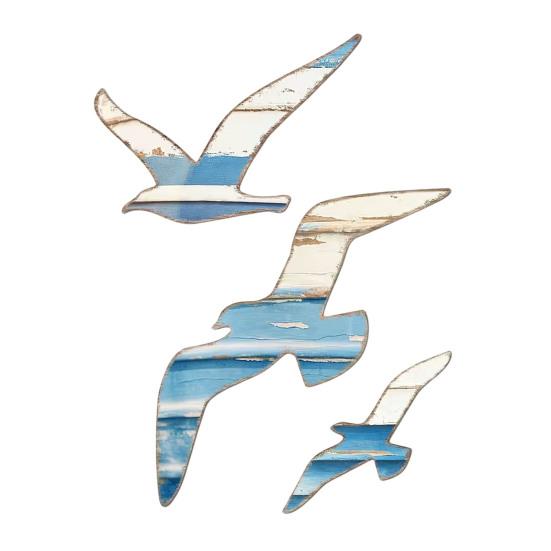 3 Stück Möwen Wanddeko Holz Fliegende Seevögel Wandbehang Schild Nautisches Thema Strand Küsten Wandkunst Vintage Ozean Skulptur für Zuhause Badezimmer