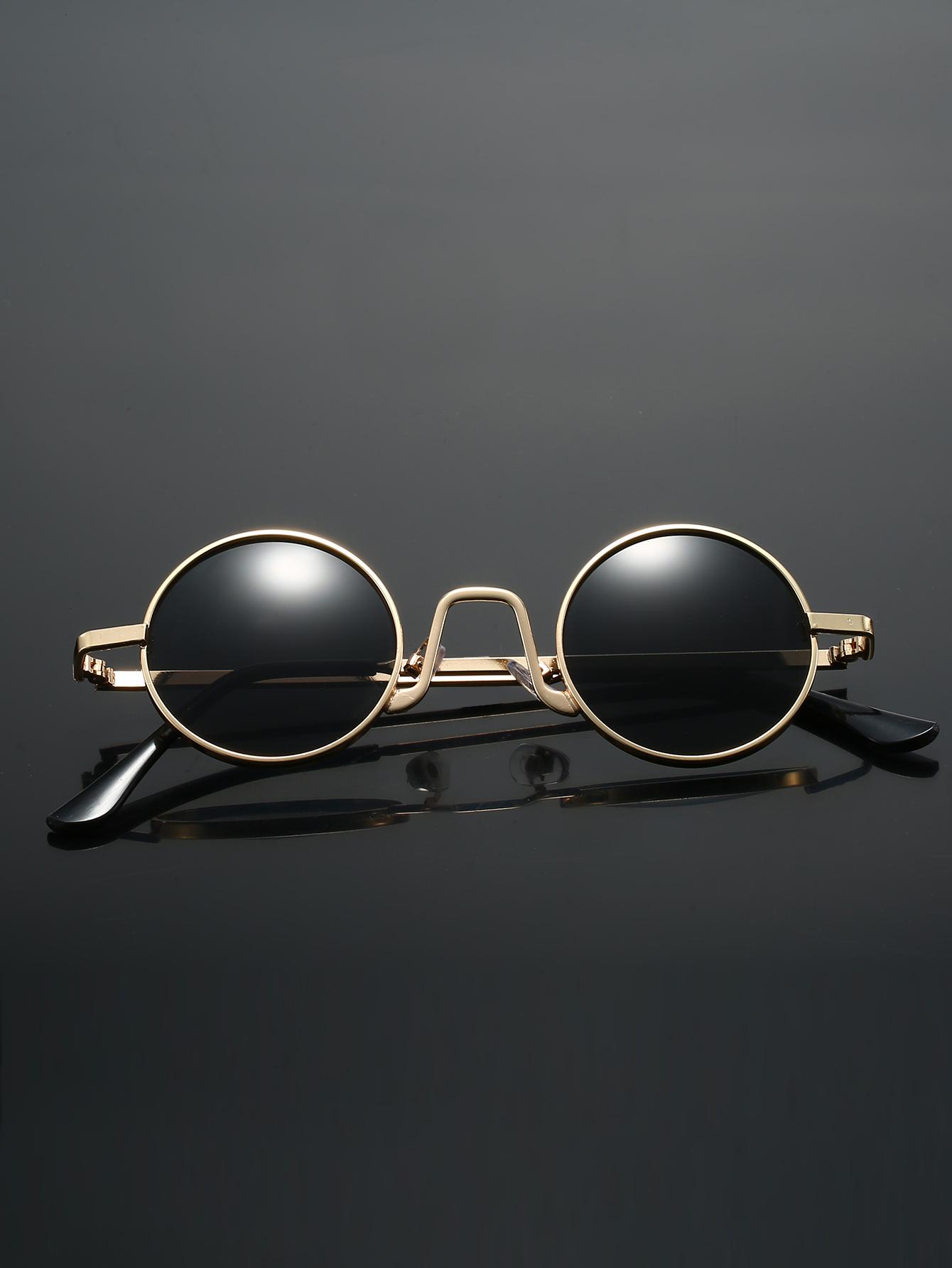 

1Pc Retro Metal Round Frame Sunglasses, Stylish Narrow Frame, Makes the Face Look Slimmer and Smaller, Artistic