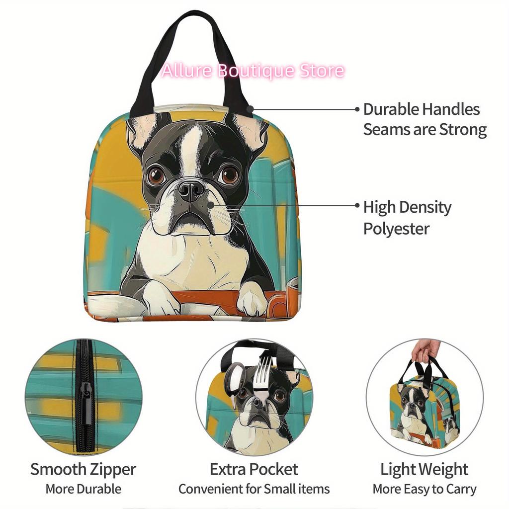 1pc, Dog Reading a Book with a Coffee Cup Nearby. Printed Thermal Insulation Bag, Not for Food Contact. Suitable for Home, Resta