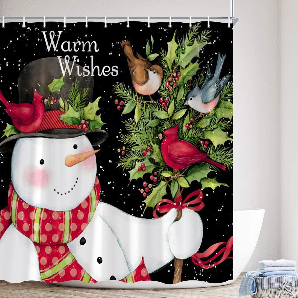 Christmas Shower Curtain Cute Snowman Santa Claus Xmas Tree Dog Winter Truck New Year Home Bathroom Curtains Decor With Hooks