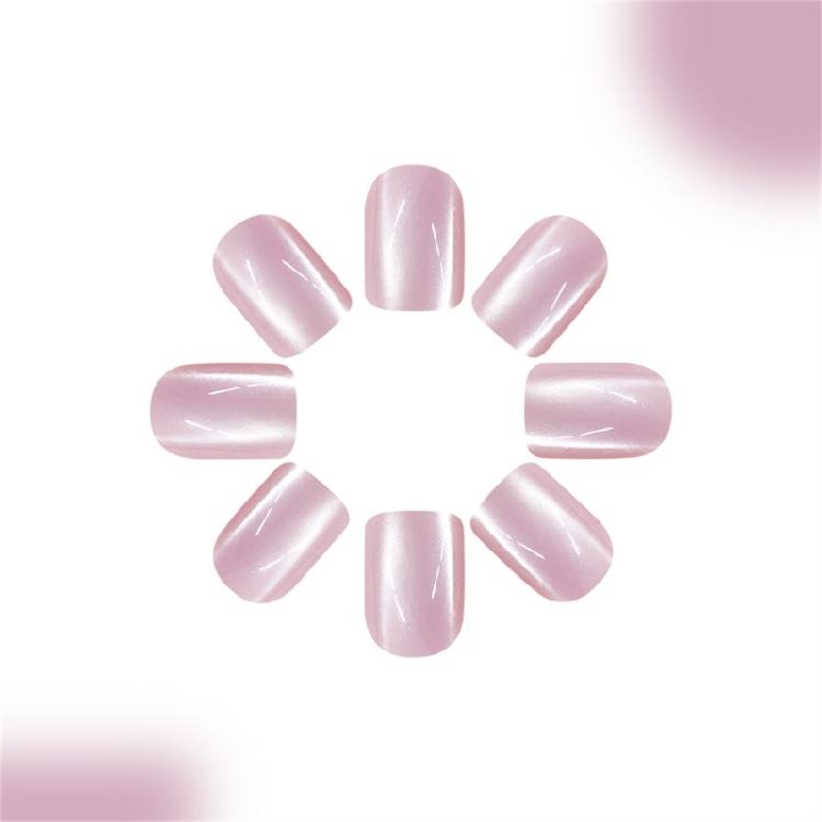 Press on Nail Short Square Fake Nail with Cats Eye Designs Glitters Glues on Nail Glossy False Nail Artificial Nail