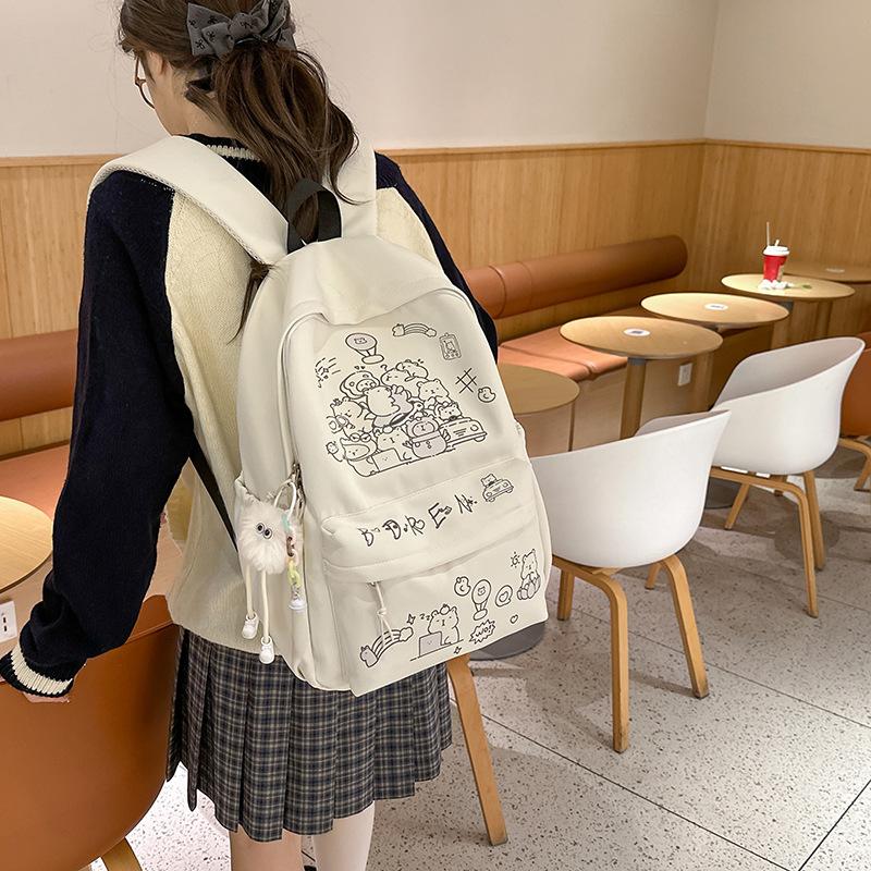 Schoolbagins Japanese Small Fresh Cute Versatile Graffiti School Bag Women's Large Capacity Junior High School Backpack College Student Backpack