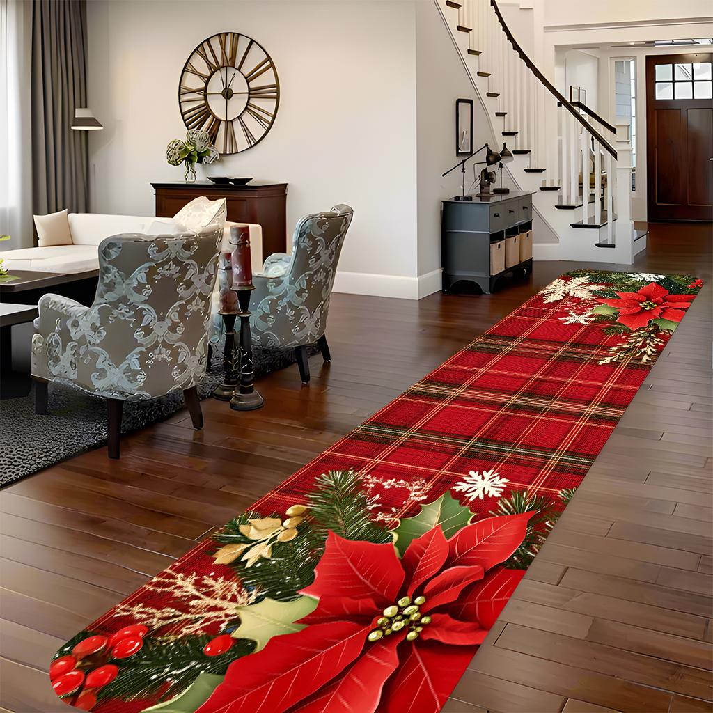 Christmas Checkered Corridor Floor Mats, Machine Washable, Bedside/Sofa Rugs, Kitchen Carpets, Home Decorations
