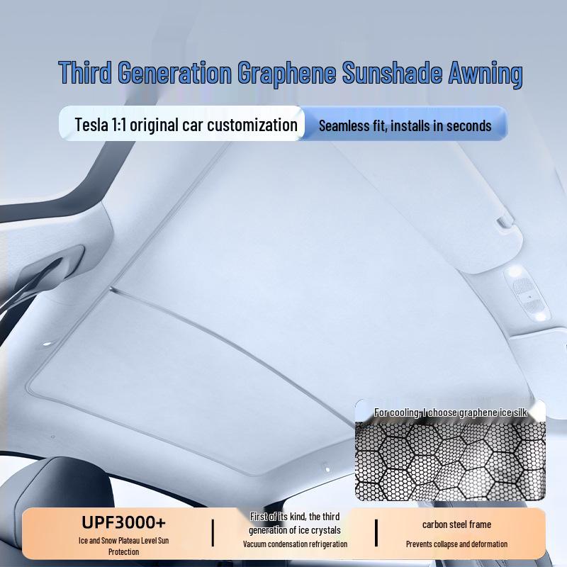 Tesla Model Y L3 Facelift Graphene Sunroof Sunshade Canopy - Sun Block & Heat Insulation.