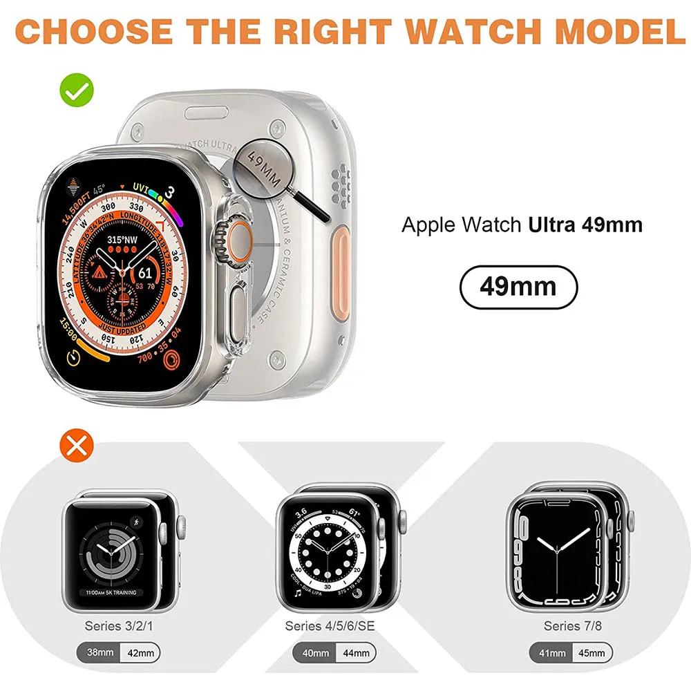 Glass+case For Apple Watch Ultra/Ultra 2 49mm Strap Smartwatch PC Bumper+Screen Protector Tempered Cover for Iwatch Series Ultra