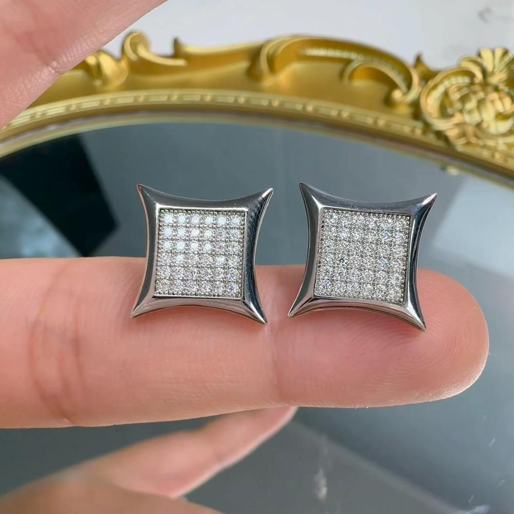 Orecchini a Perno Quadrati Iced Out in Moissanite Rame Gioielli Hip Hop Per Uomini Donne