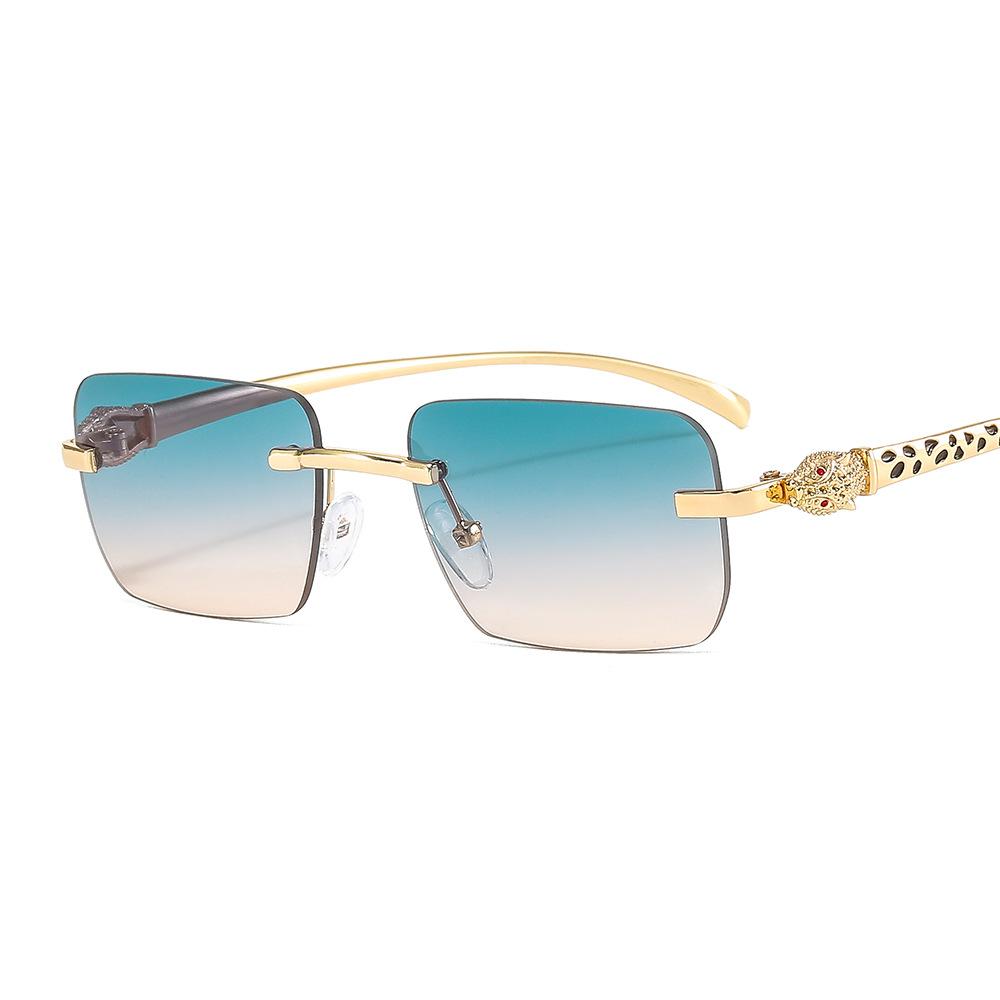 Vintage Rimless Small Square Sunglasses Women Men Luxury Brand Designer Metal Leopard Head Sun Glasses for Travel Driving