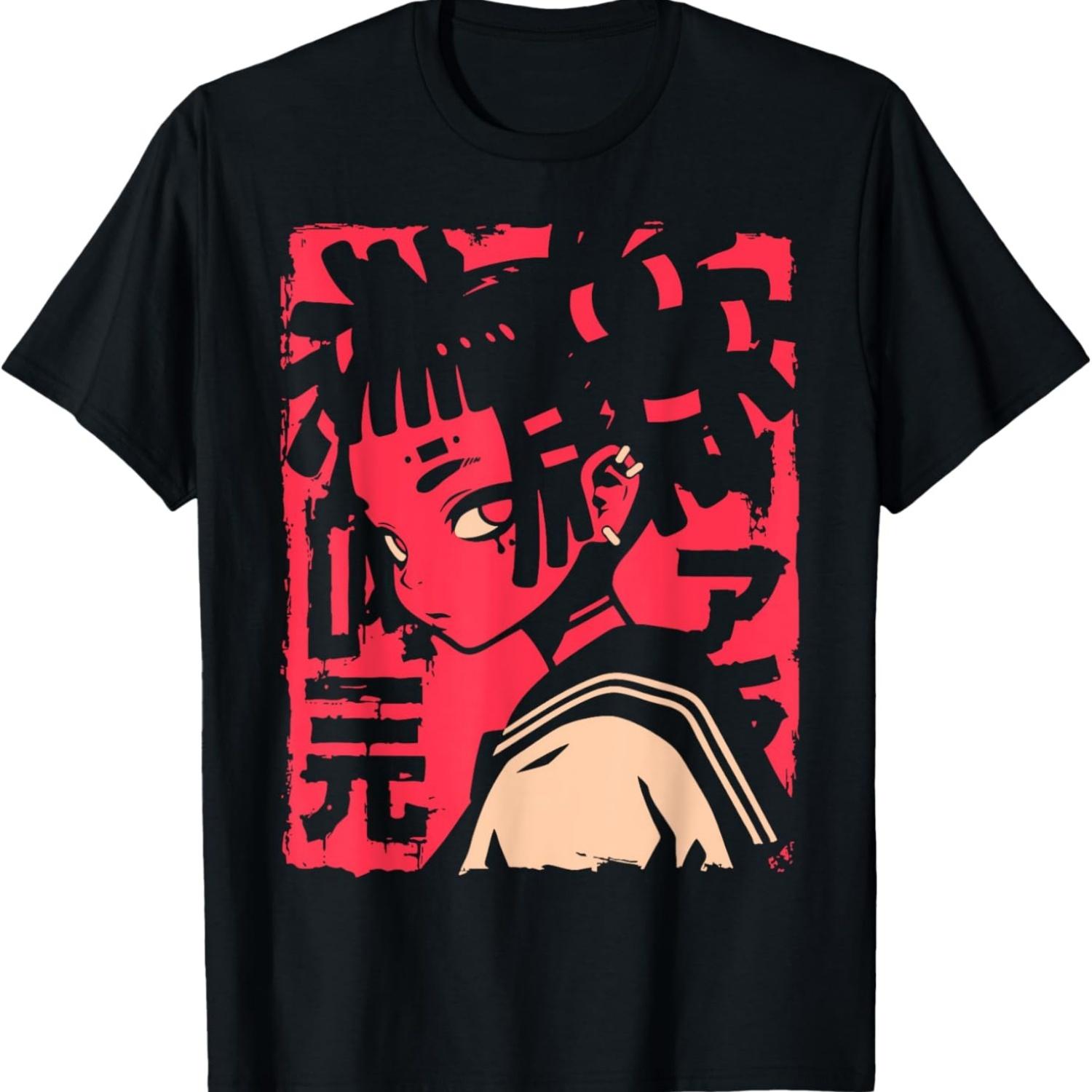Harajuku Cyberpunk Black Girl Anime Manga Waifu Japanese T-Shirt(4) S чёрный