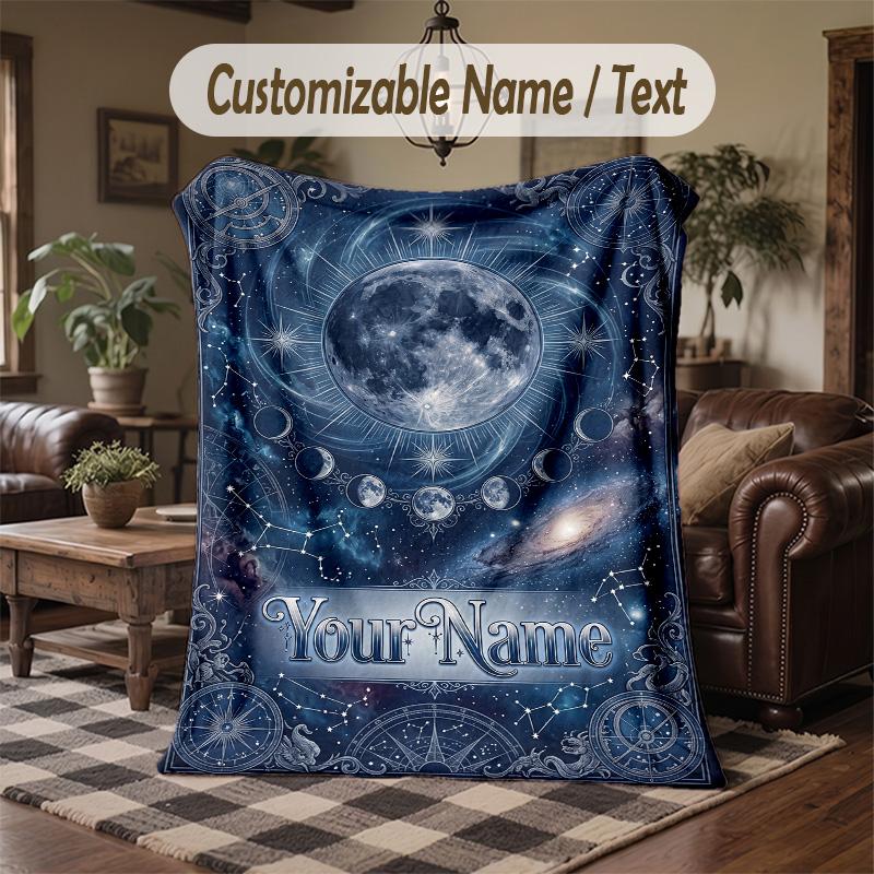 Celestial Dreams Stars Theme Throw Blanket Custom Name Text Personalized Blanket Soft Cozy Blanket for Home Sofa Bed