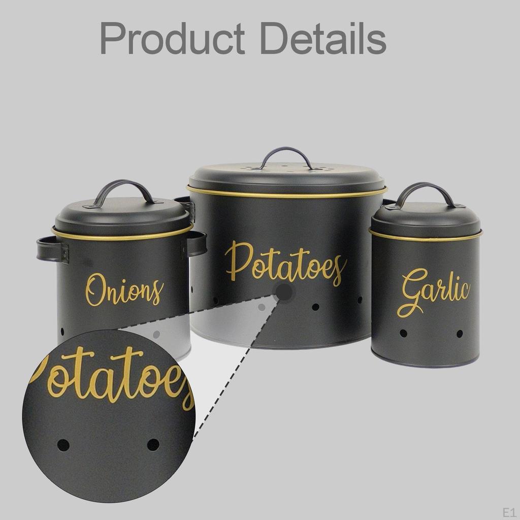 3 Pieces Potato Onion Garlic Storage Bin Container for Pantry Decoration Countertop with Lid