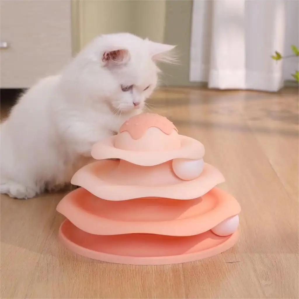 

3 Layer Cat Toy Interactive Tower with Roller Balls Ice Cream Track Puzzle Game for Kittens Fun Pet Supplies