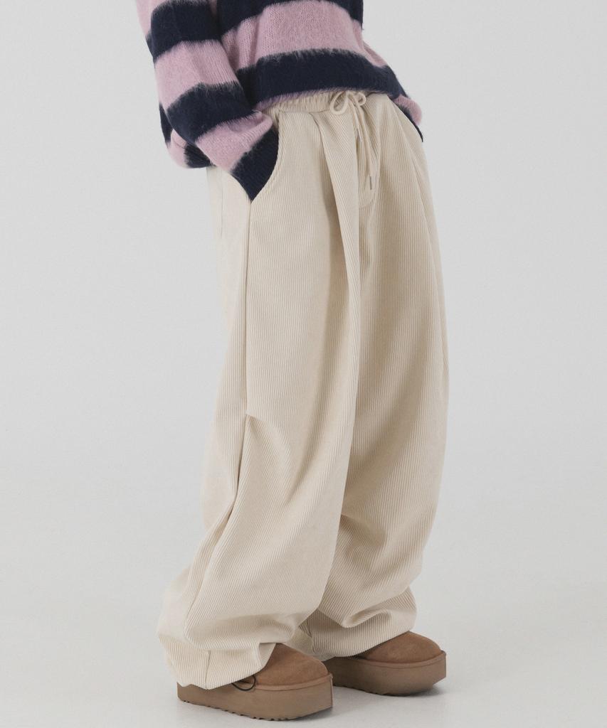 PIANER Corduroy Bonded Wide Parachute Pants (Cream)