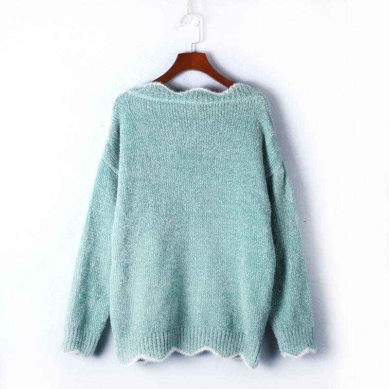 Pulover cu decolteu în V, Pulover cu material cald și moale, Pulover drăguț, Tricou de bază tricotat multicolor, Top casual cu mâneci lungi pentru femei, Toamnă Iarnă