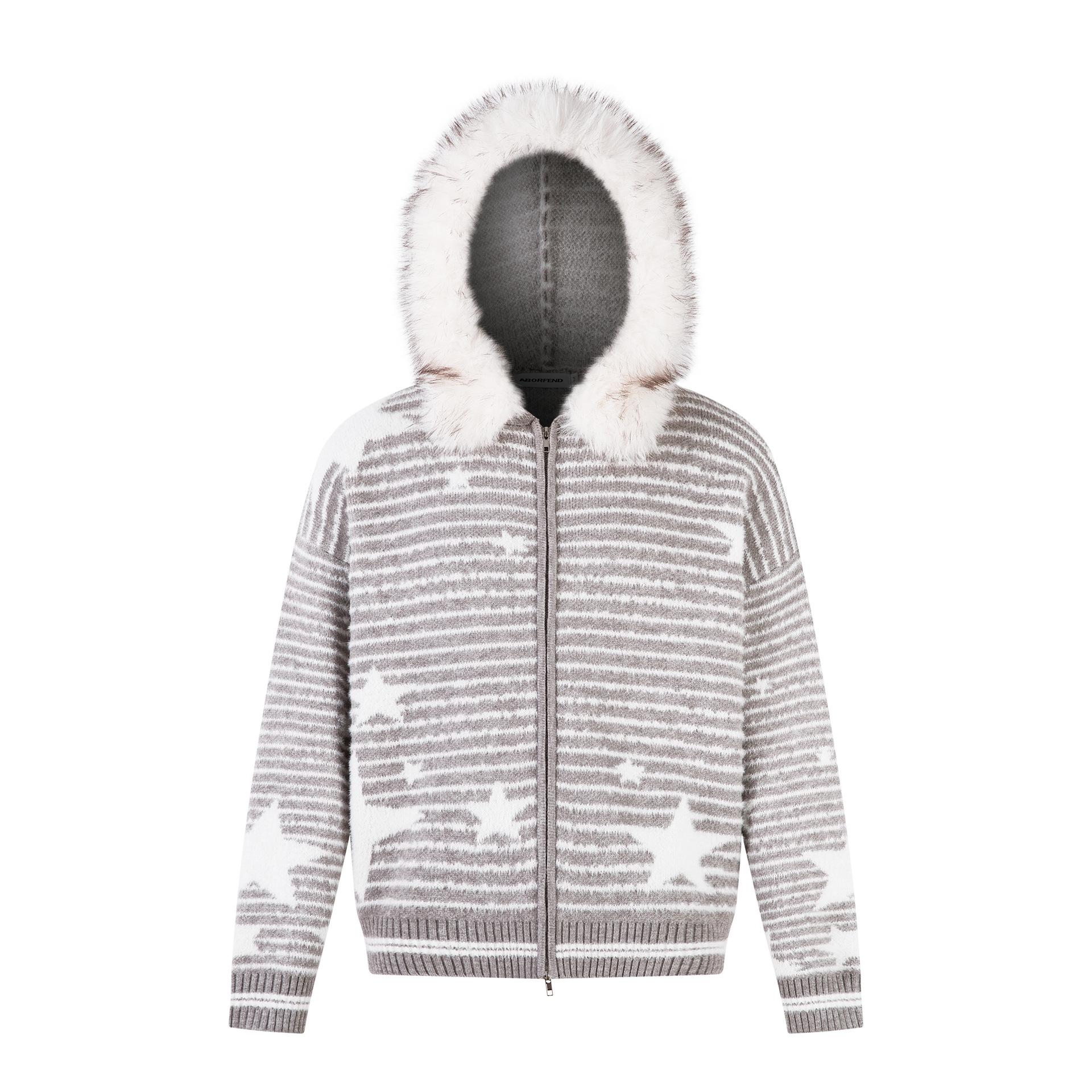 

Baifeng Women s American Retro Striped Star Hooded Knit Cardigan Coat - Autumn Winter L