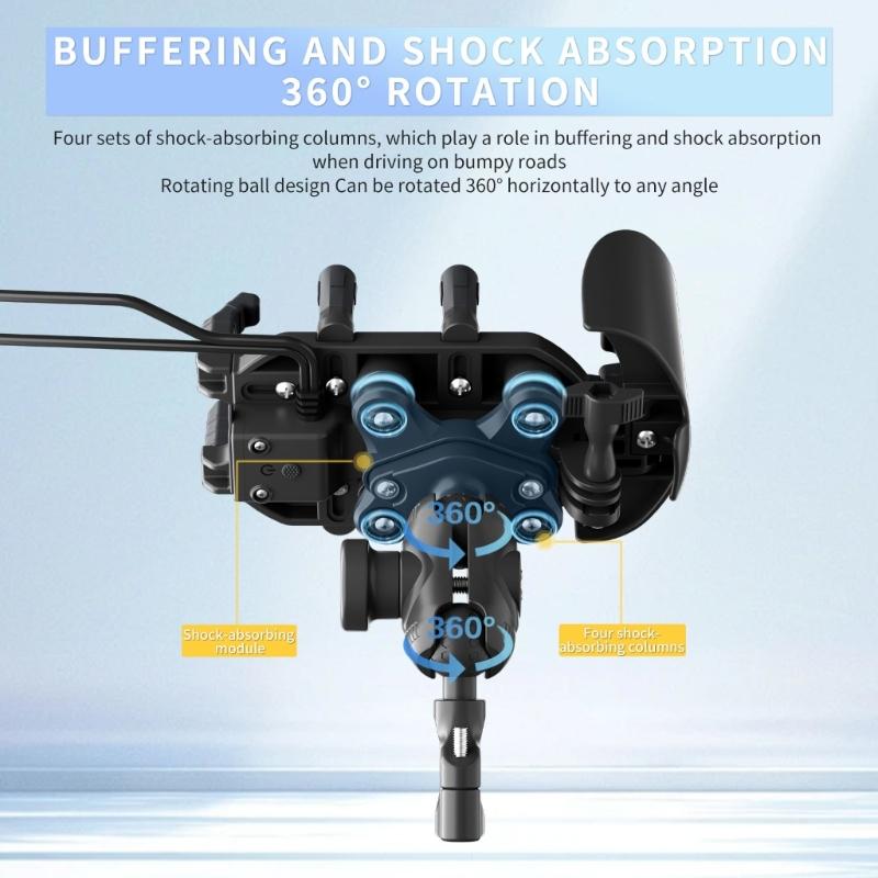 Motorcycle Phone Mount with 15W Wireless Charging & Vibration Dampener,AntiTheft, AntiShake, Adjustable Phone Holder