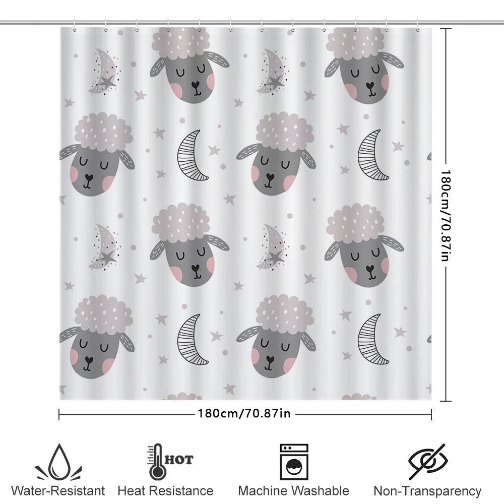 Cotton Printed Shower Curtain For Bathrooms Gray Sheep Design With Moon Stars Waterproof Fabric Washable Decorative Home Bathroo
