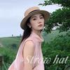 Flat-top straw hat women's straw top hat, new summer big-brimmed sun hat, seaside vacation sun hat
